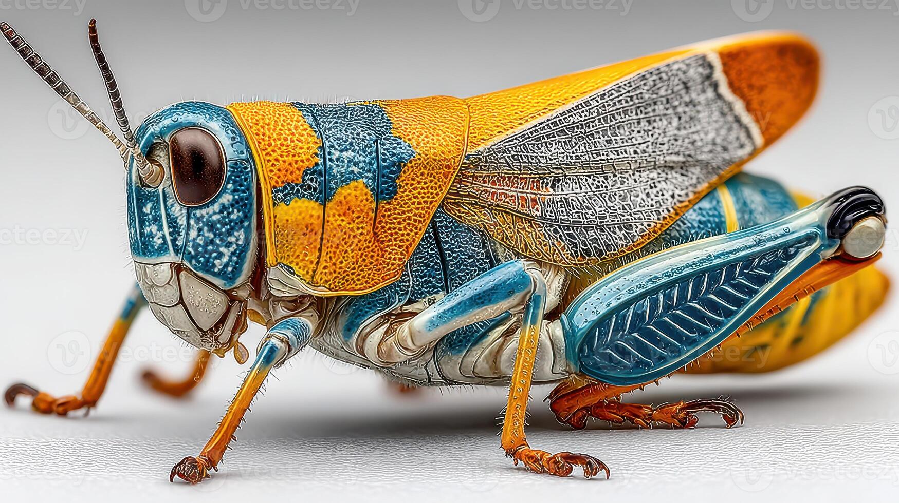 Colorful grasshopper showcasing intricate patterns and vibrant hues in close-up view photo