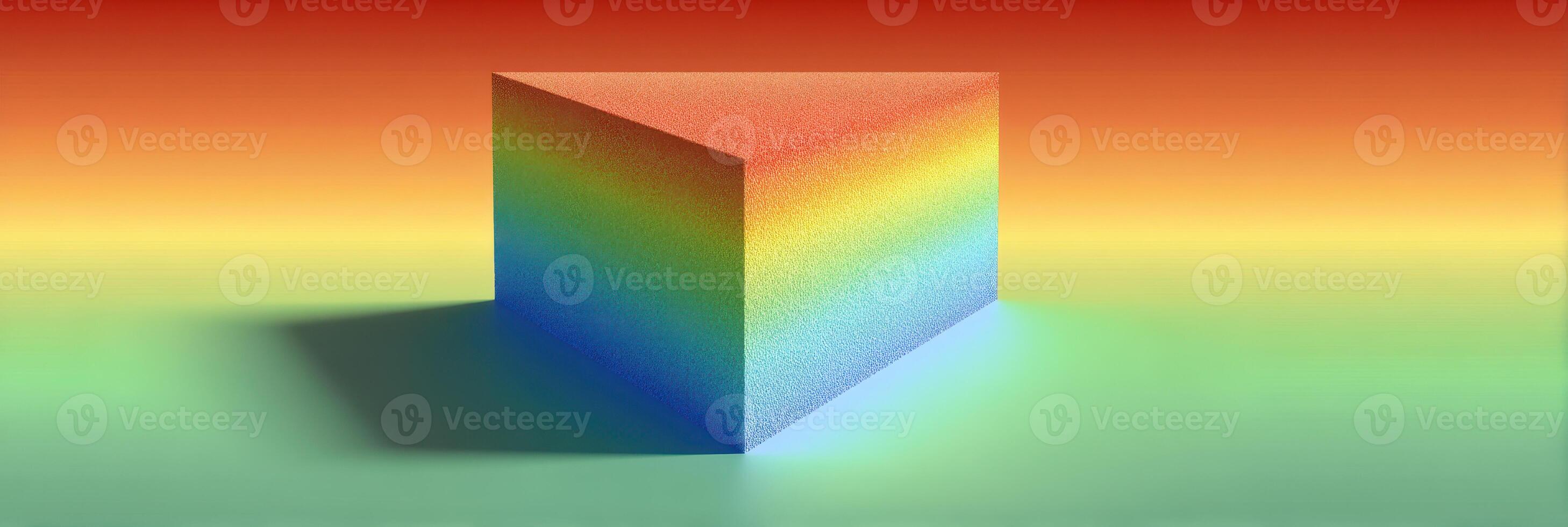 Colorful gradient cube displayed against a vibrant gradient background in a minimalist style photo