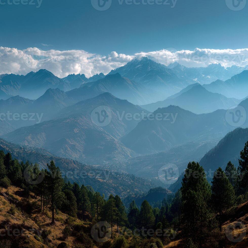 Majestic mountains and valleys under a clear sky showcasing nature's beauty during the day photo