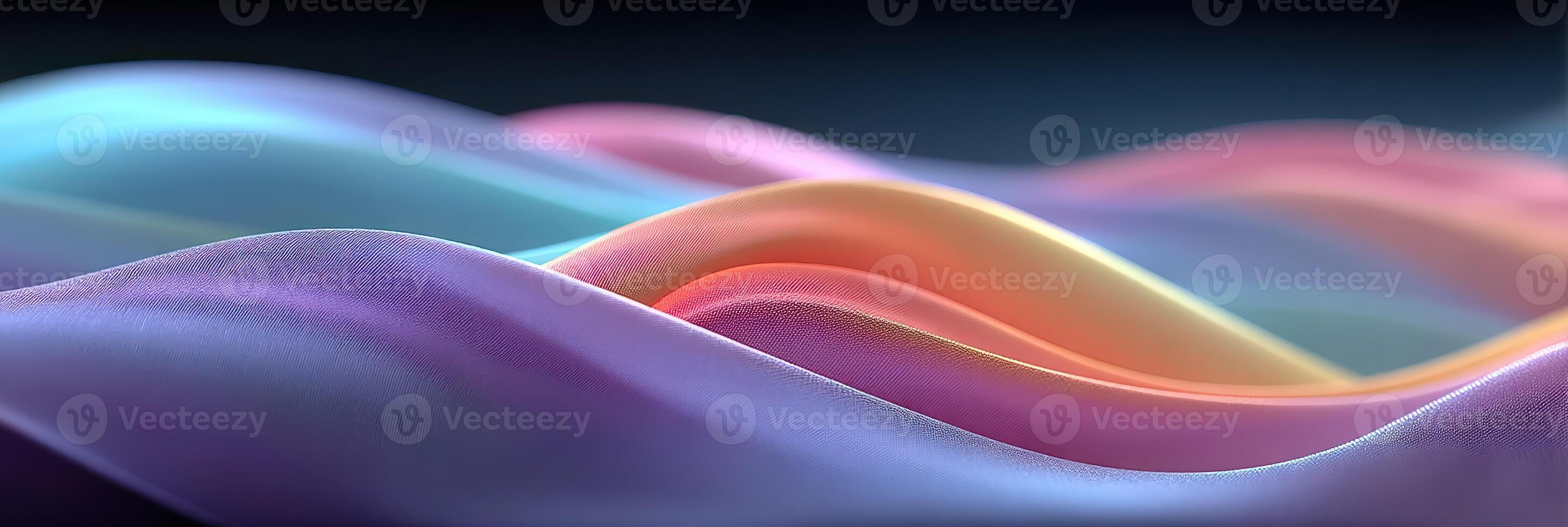 Colorful abstract waves flowing smoothly in a digital landscape at sunset photo