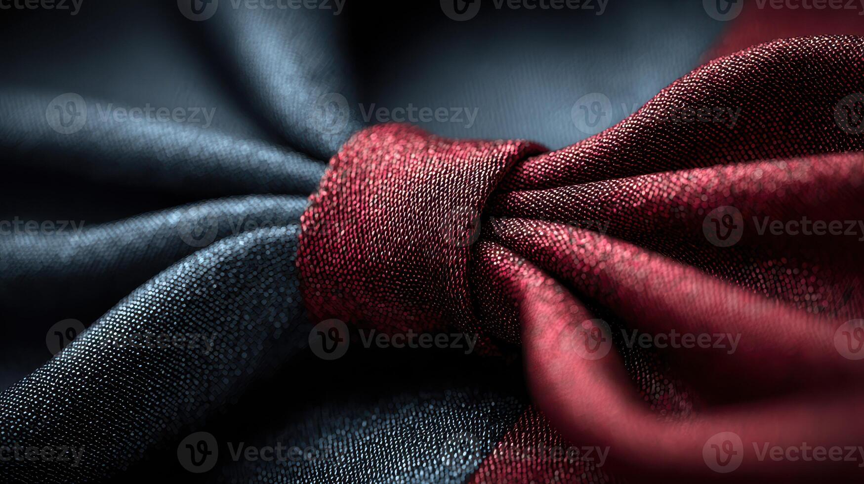 Elegant burgundy and black fabric forming a stylish knot captures luxury and sophistication in textile design for fashion enthusiasts photo