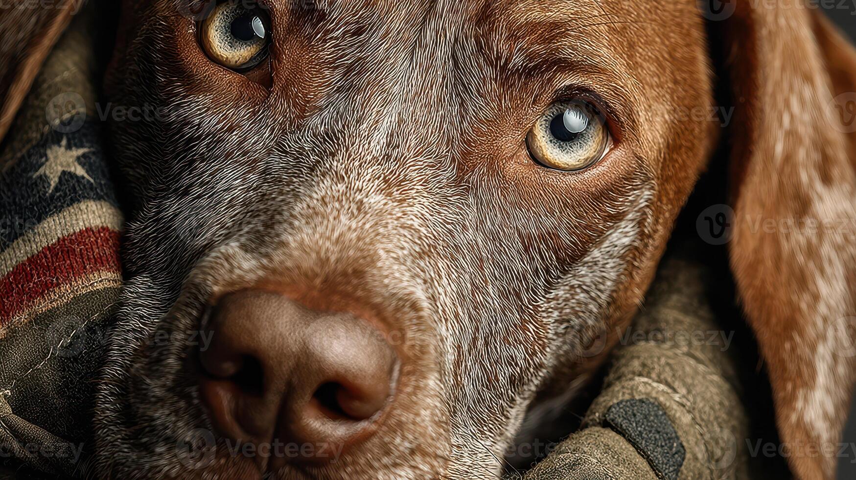 Close-up of a loyal dog resting with soulful eyes and a gentle expression in a cozy indoor setting photo