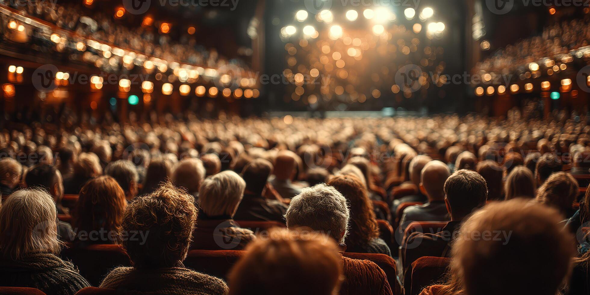 Crowd gathered in theater waiting for performance during evening show in downtown location photo