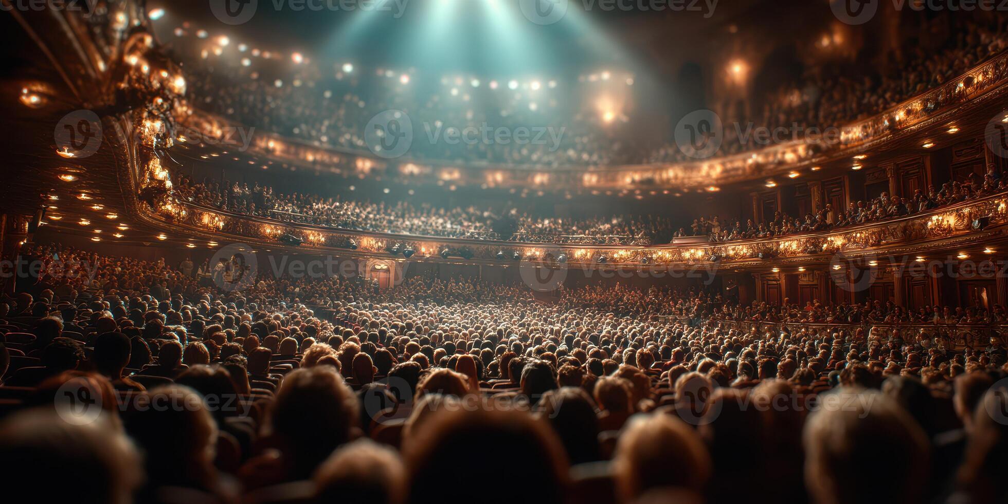 Crowd enjoying a live performance in an ornate theater during an evening show photo