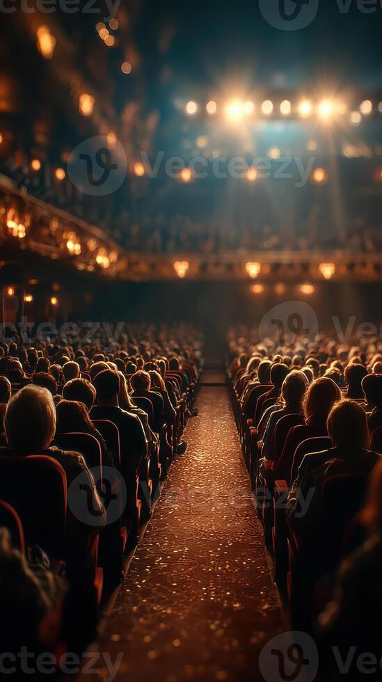 Crowd enjoying a live performance in a historic theater during an evening show photo