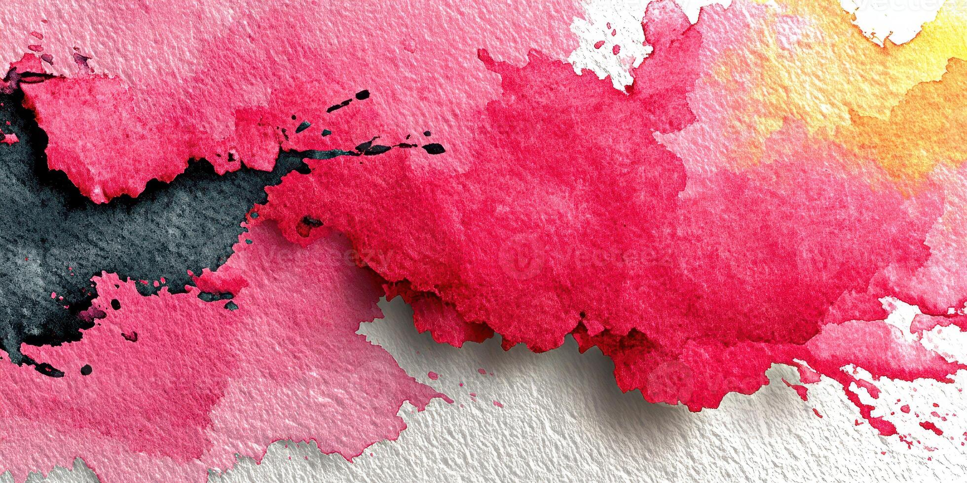 Abstract watercolor design featuring red, pink, and orange splashes on textured paper photo