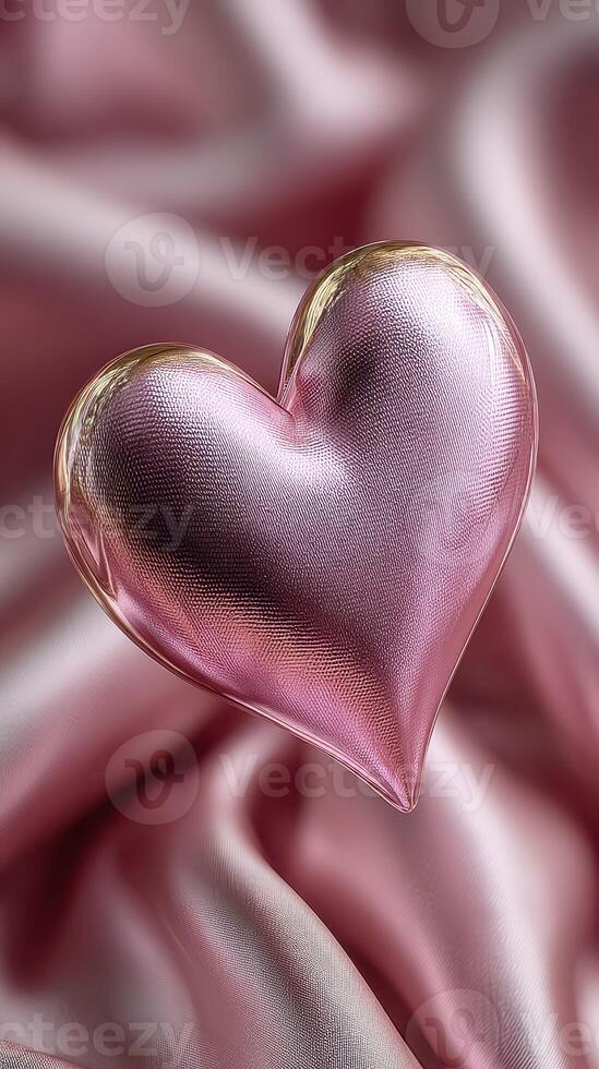 Heart-shaped glass ornament resting on soft pink satin fabric creating a romantic and elegant display photo