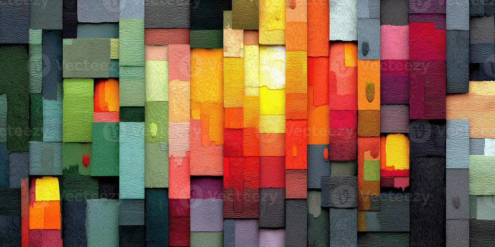 Colorful abstract artwork featuring vibrant geometric blocks created with textured layers photo