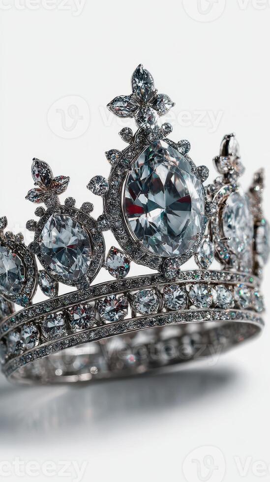 Intricate silver crown adorned with sparkling gemstones highlights royal elegance and craftsmanship photo