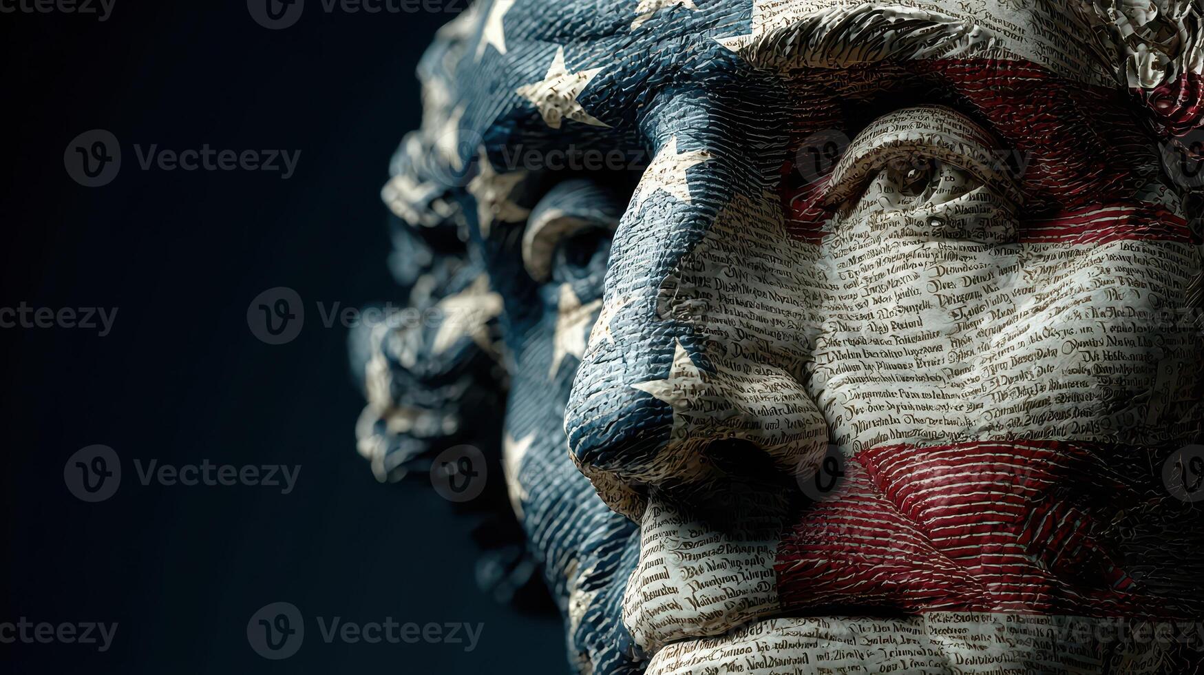 Portrait of a historical figure adorned with the American flag, showcasing intricate detail and symbolism of freedom and democracy photo
