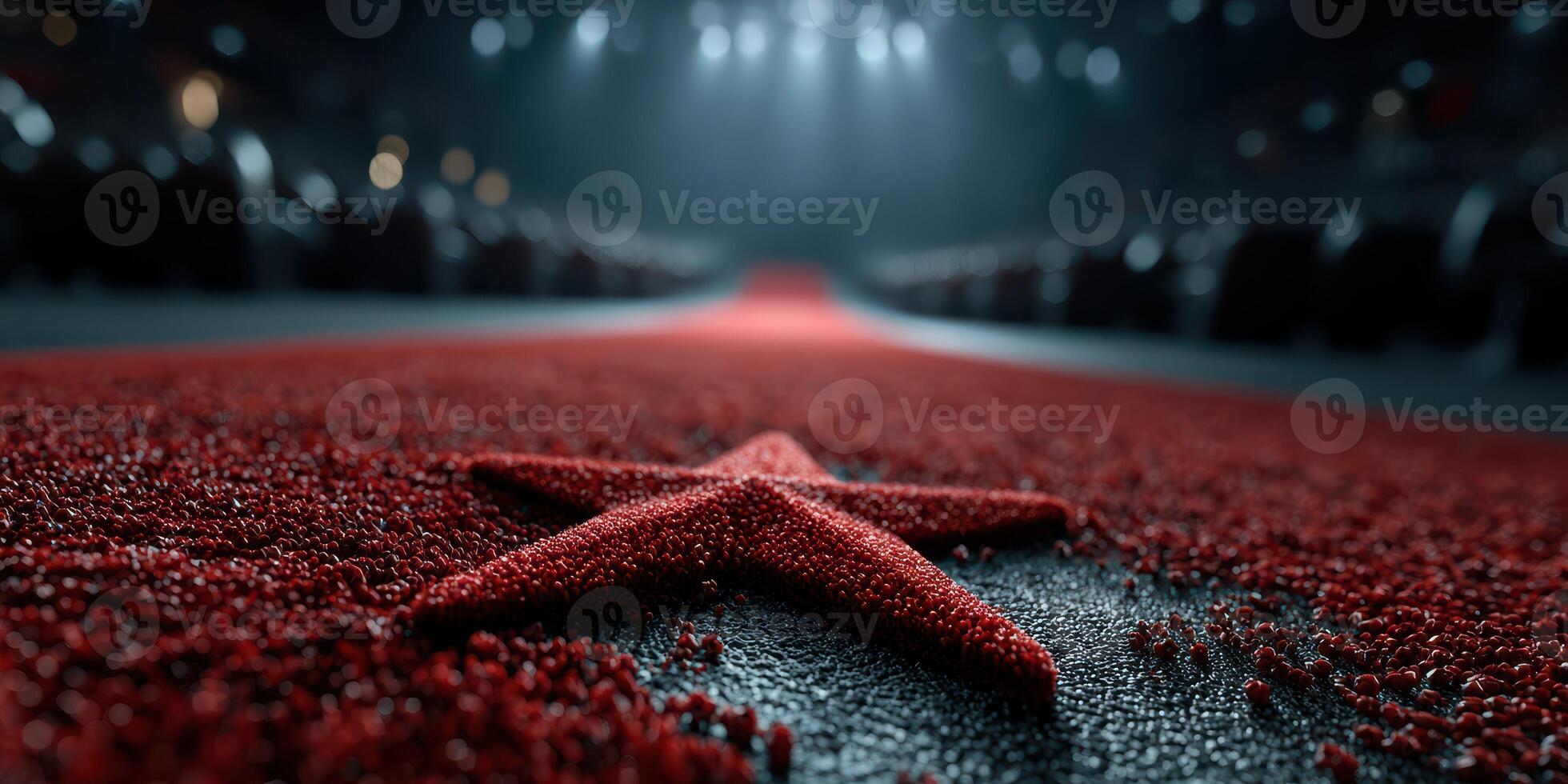 Red carpet event featuring star symbol and an elegant venue illuminated by dramatic lights photo