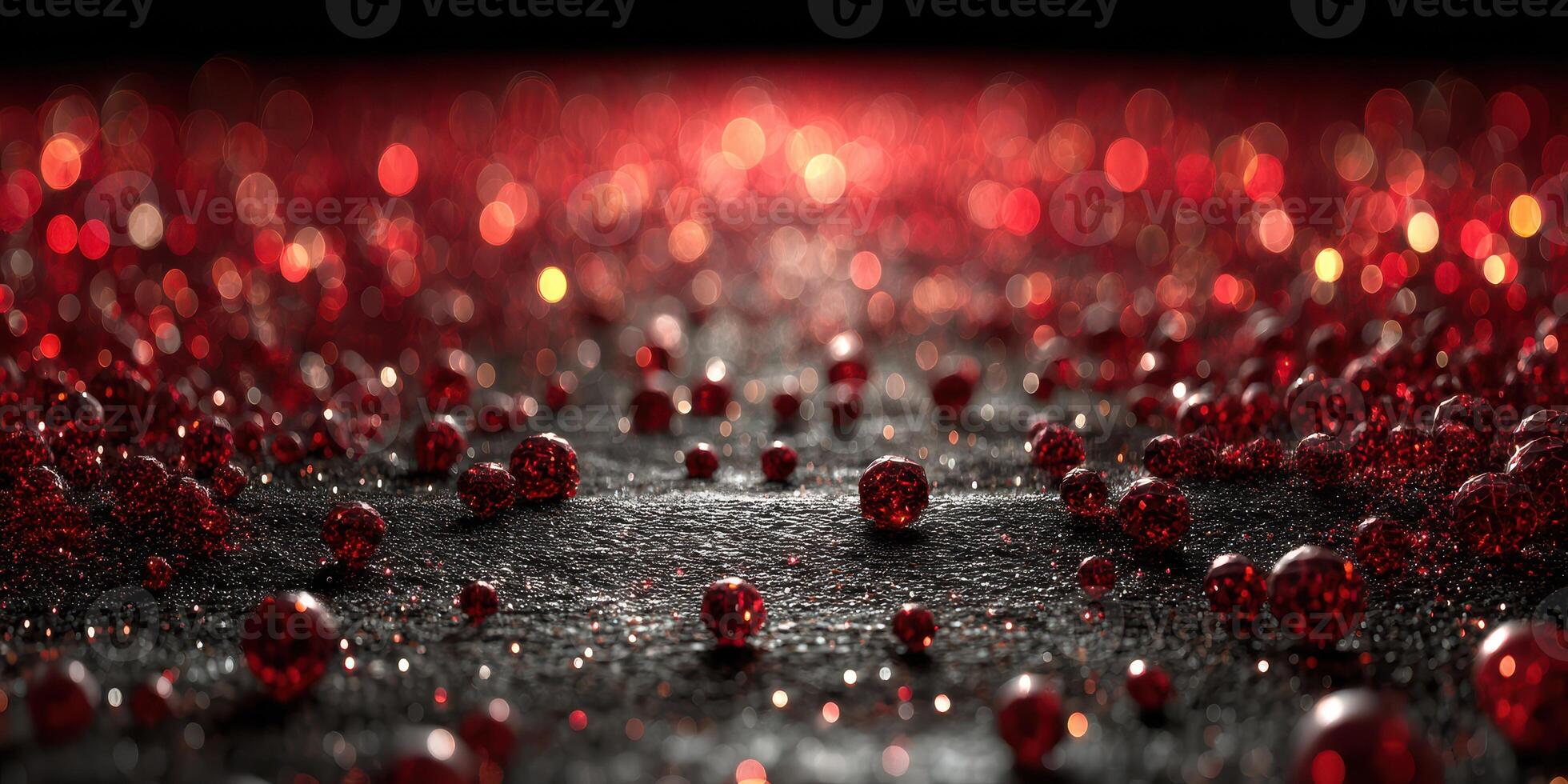 Bright red droplets reflect light on a dark surface creating a stunning abstract visual effect photo