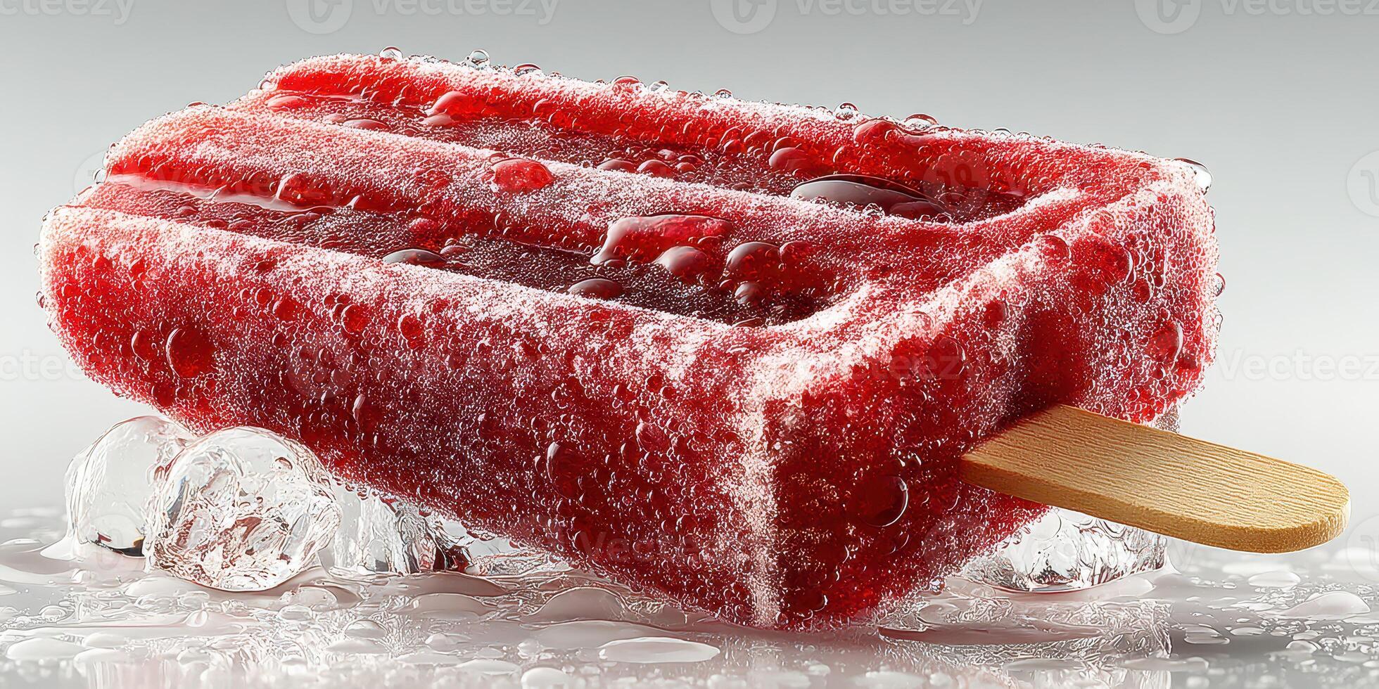 Refreshing frozen treat with icy texture placed on a bed of crushed ice in summer season photo