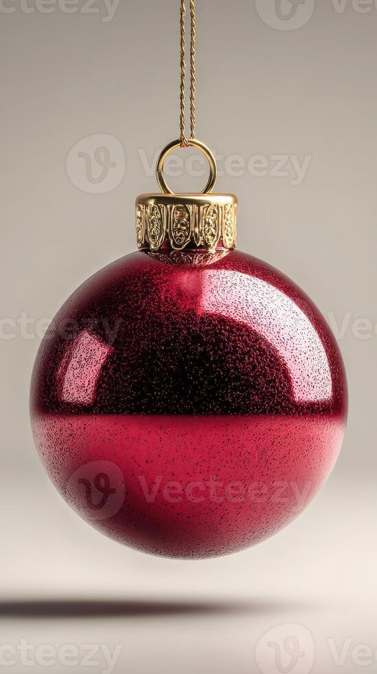 Shiny red Christmas ornament hanging elegantly against a neutral background during the festive season photo
