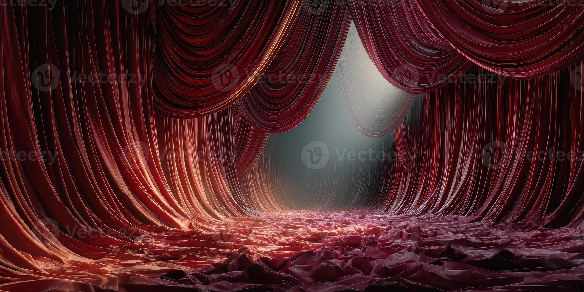 Theater stage with rich red curtains presenting a dramatic and elegant atmosphere before a performance photo