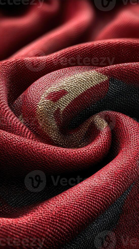 Textured fabric in deep red and black folds creates an elegant and rich visual experience in close-up view photo
