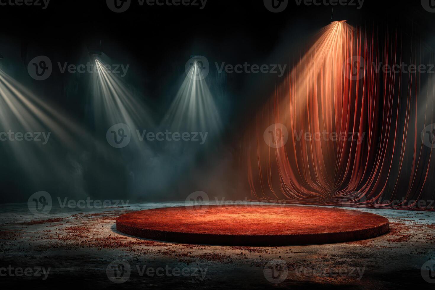 Dramatic stage setup with spotlight and rich curtains for a theatrical performance in an intimate setting photo