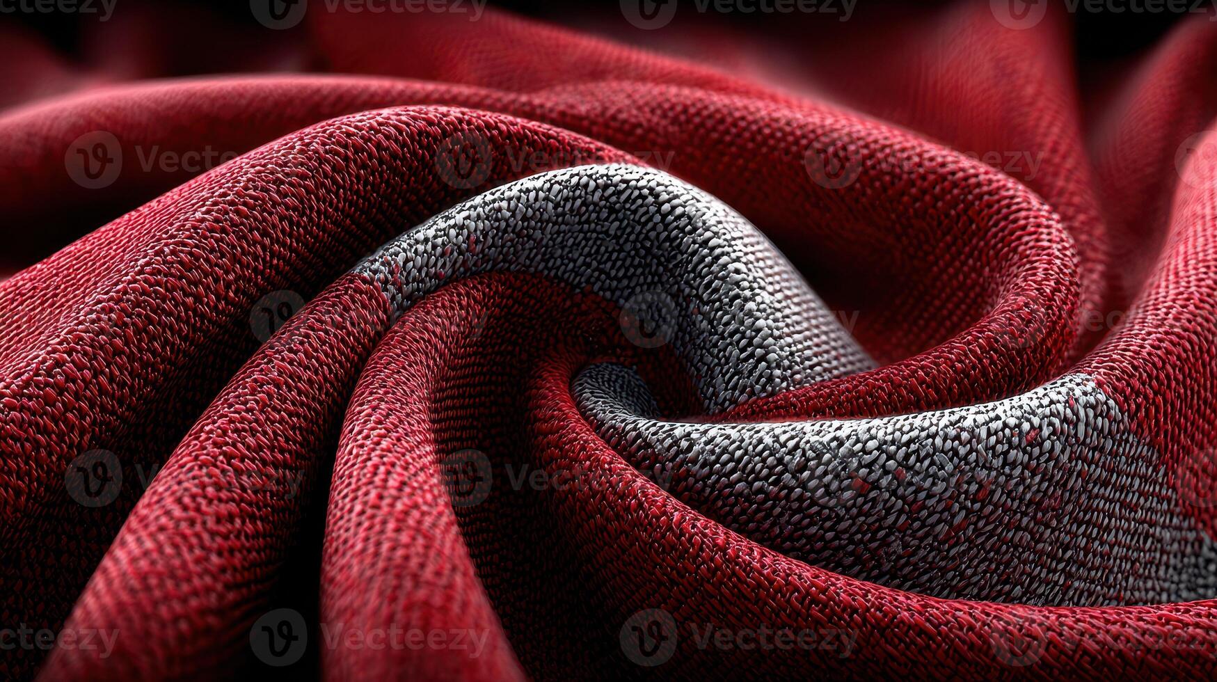 Elegant swirling fabric texture showcasing red and gray tones in intricate patterns photo