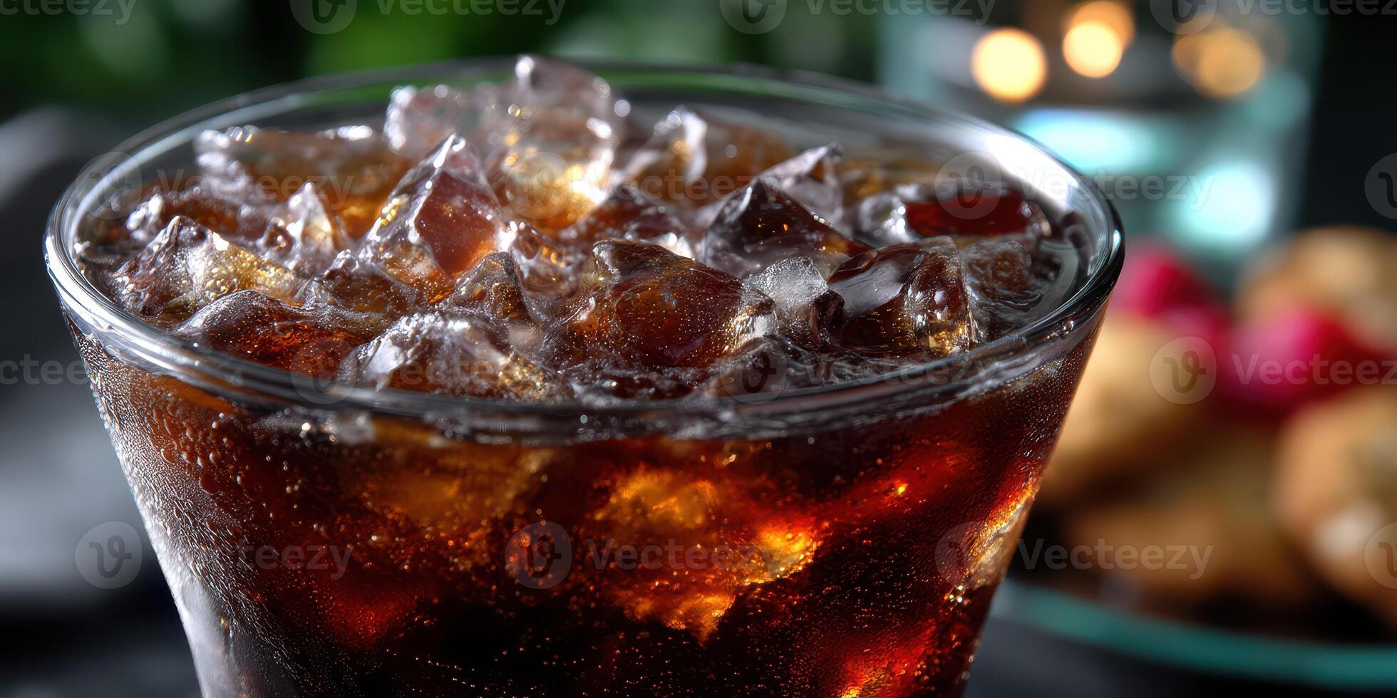 Refreshing drink filled with ice served at a casual gathering in the evening with snacks photo