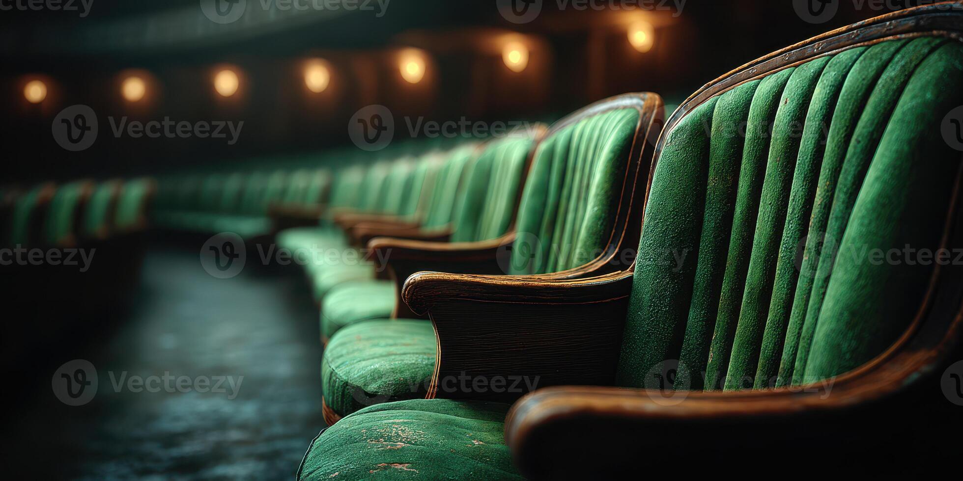 Elegant green theater seats create an inviting atmosphere in a historic venue during an evening performance photo
