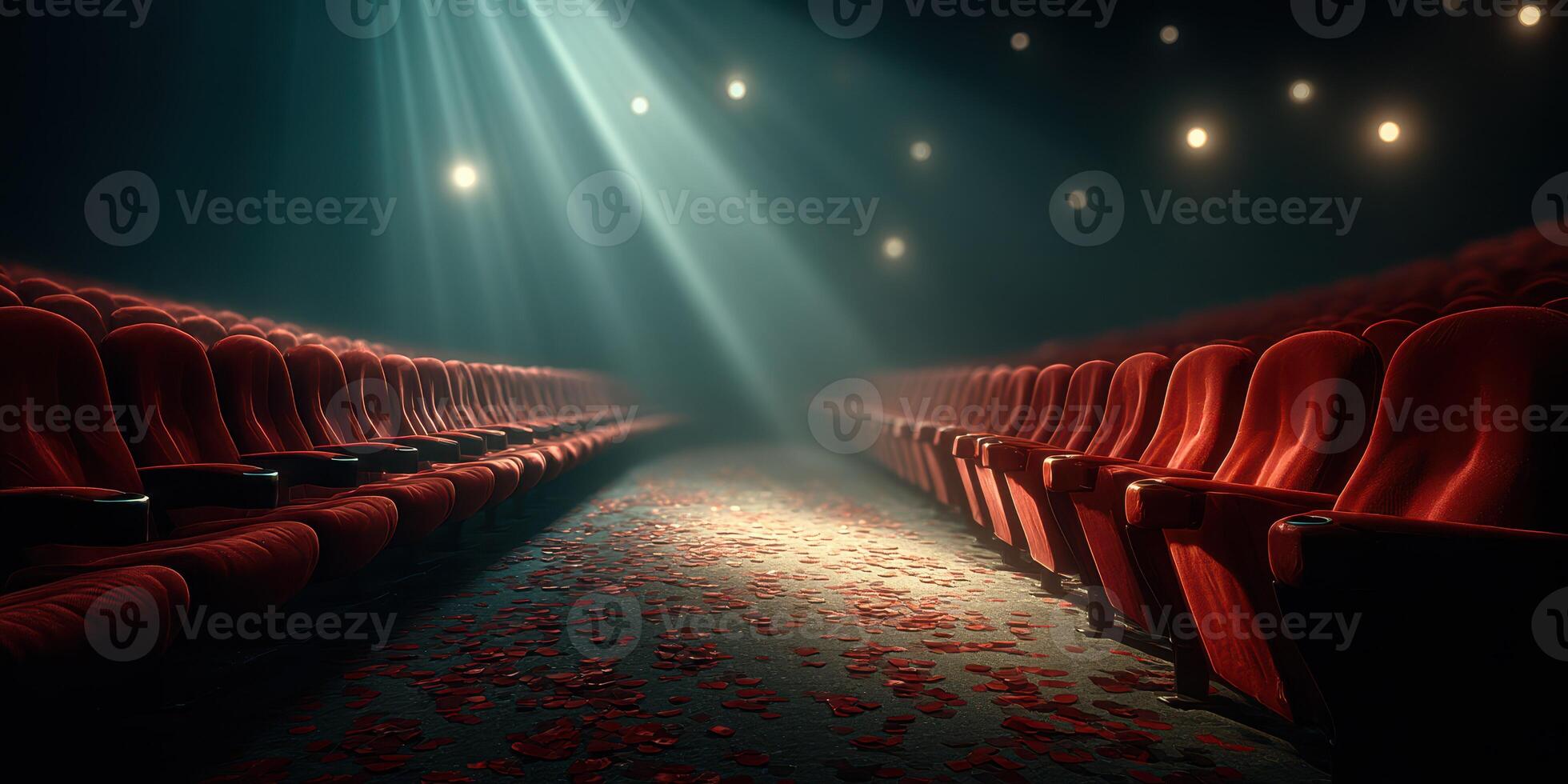 Elegant theater interior with red chairs and soft lighting creating a dramatic atmosphere for a performance event photo