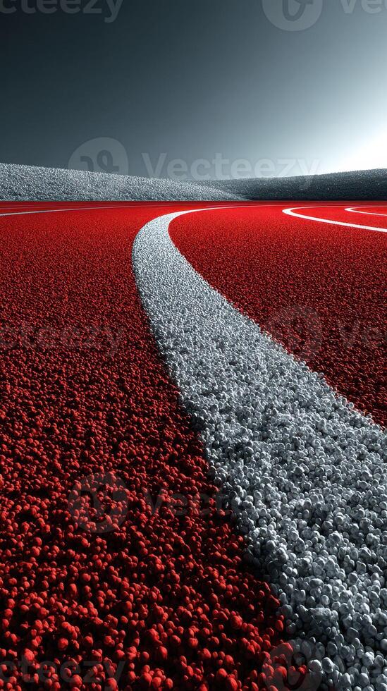 Creative abstract landscape featuring red and white textured patterns under bright light photo