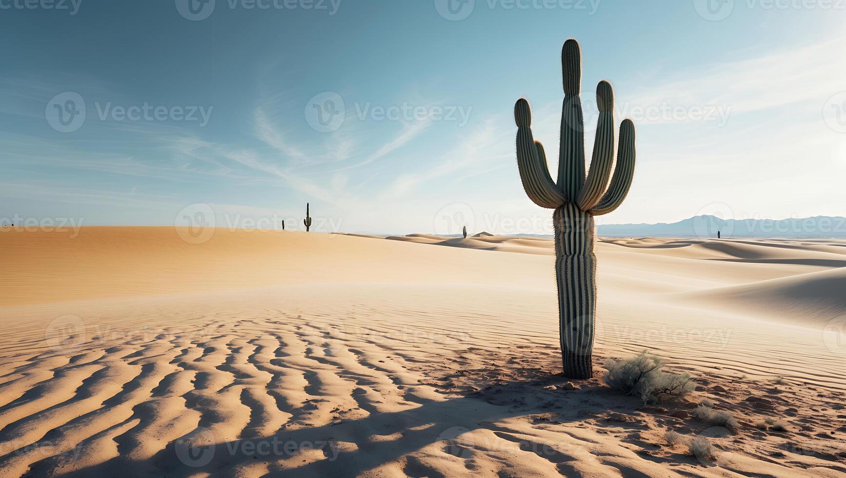 Lone Cactus Standing Tall in Desert Landscape Under a Clear Sky photo
