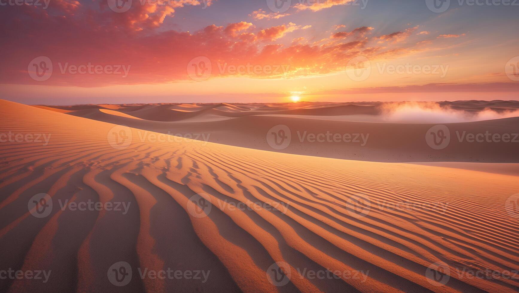 Desert Sand Dunes at Sunset with Colorful Sky and Dramatic Light photo