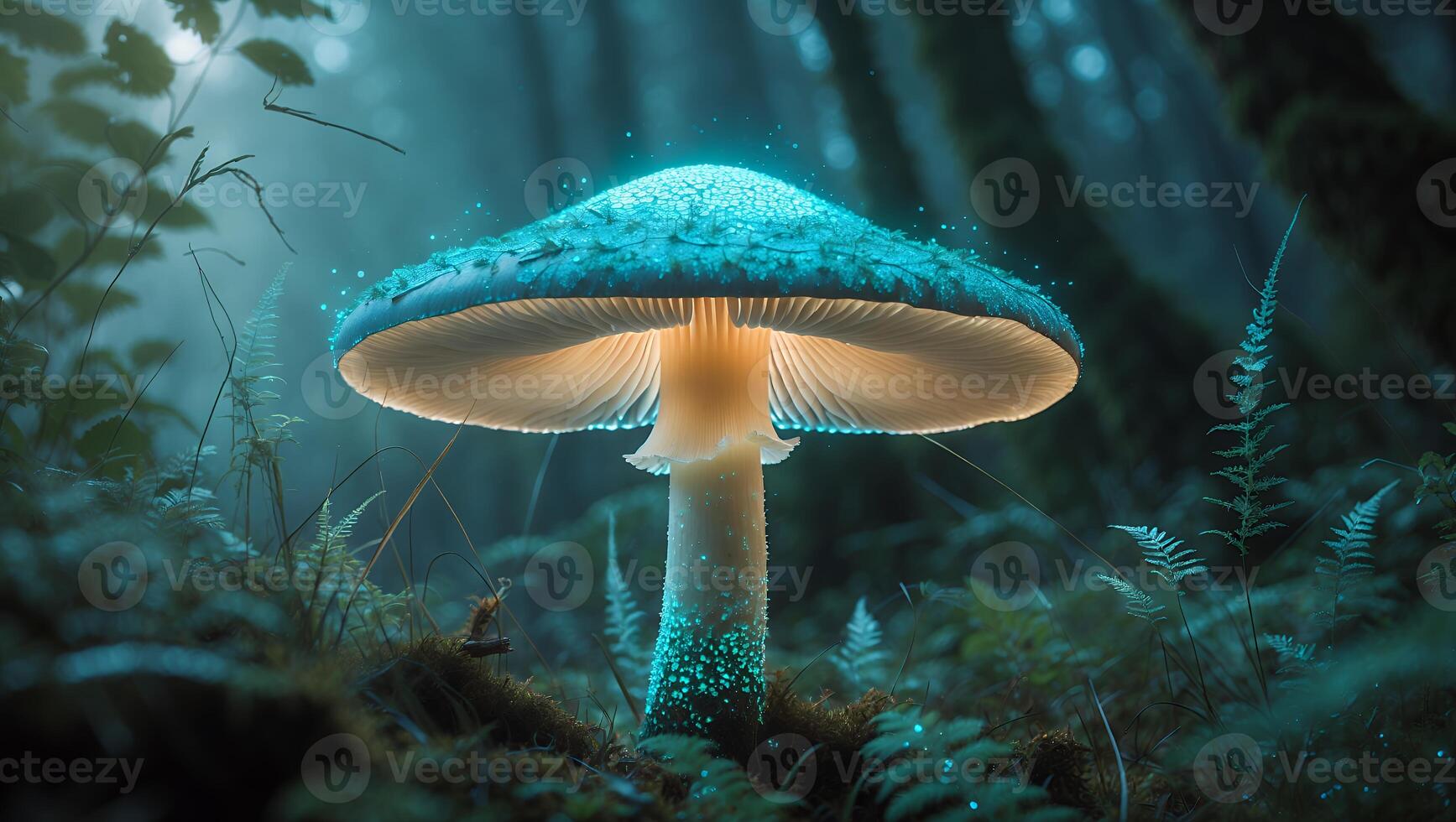 Glowing Mushroom in Forest with Magical Light and Dreamy Atmosphere photo