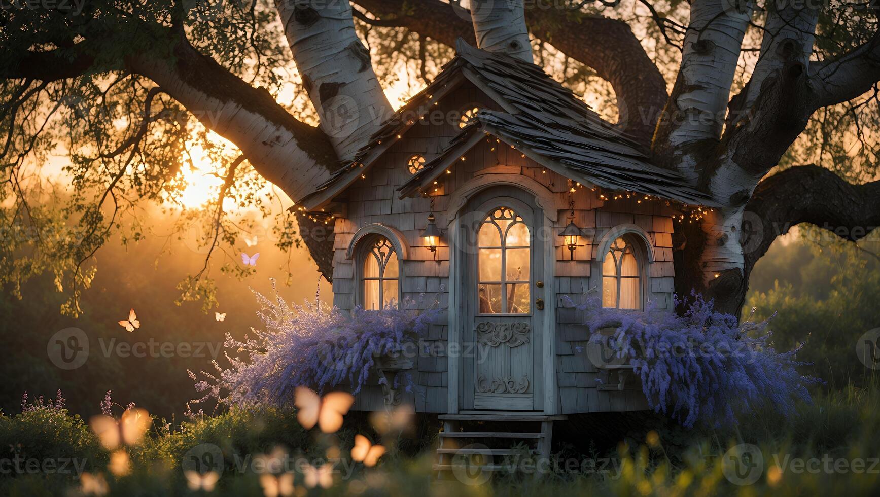 Charming Cottage Built in Tree with Fairytale Ambiance and Butterflies photo