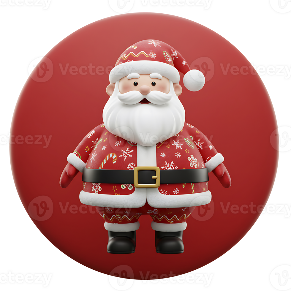 Festive 3d render of santa claus in red attire against a circular red background png