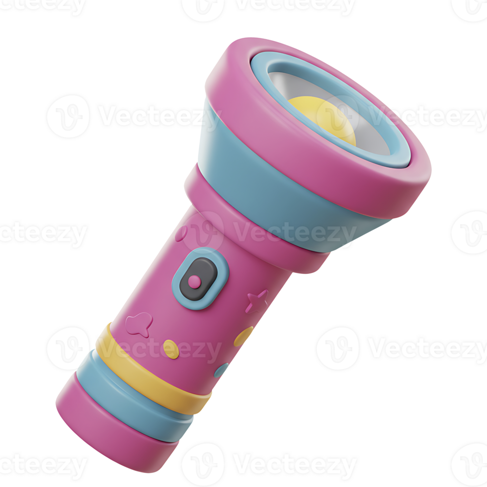 Colorful 3d cartoon illustration of a fun bright flashlight for play and exploration png