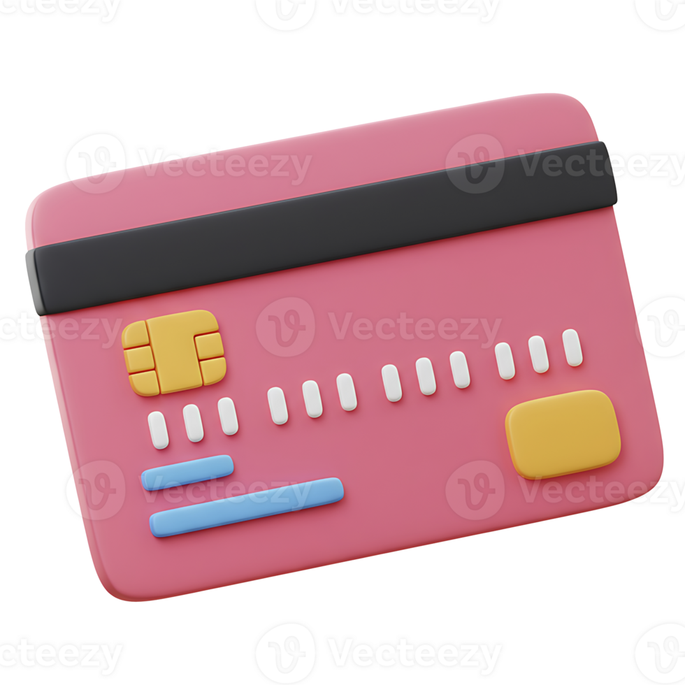 Pink 3d rendered credit card illustrating online transactions and financial services concepts png