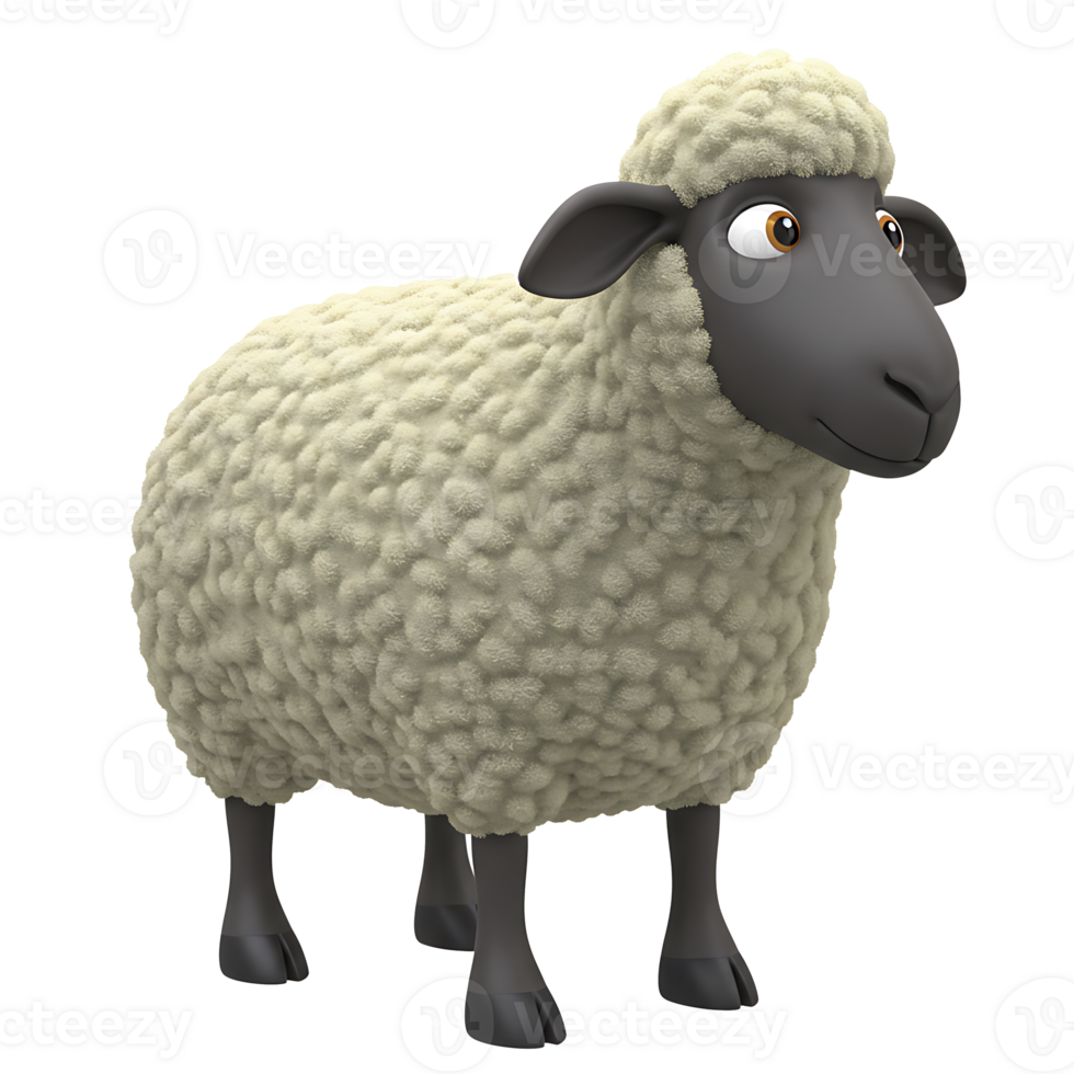 Cartoon illustration of a cute sheep with detailed furry wool and friendly expression png