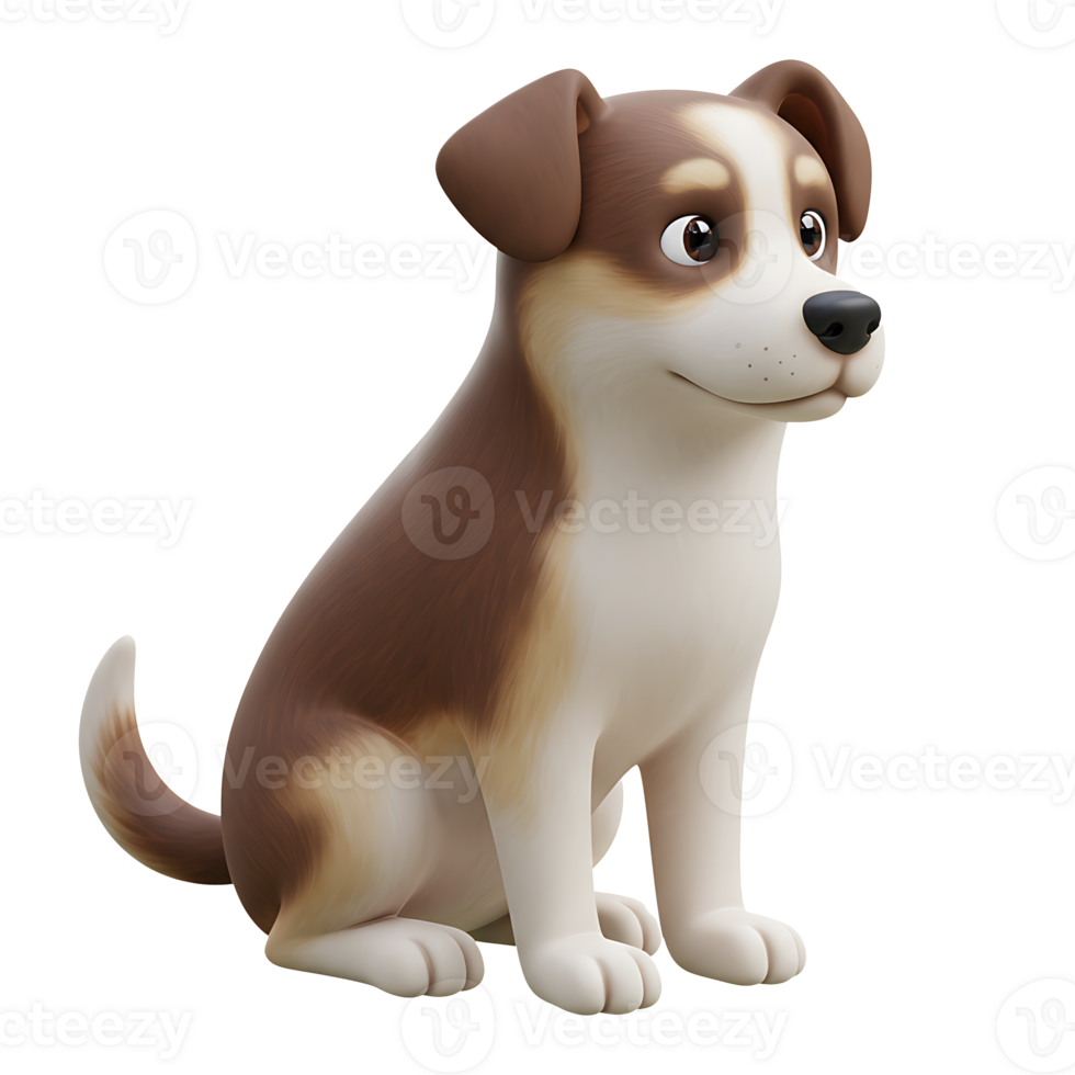 Charming animated puppy with brown and white fur in a playful cartoon style png