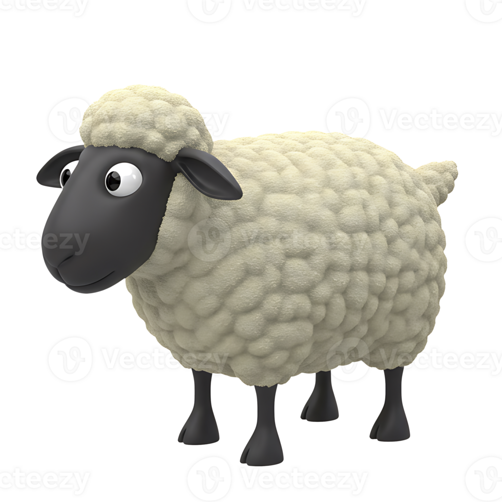 Adorable cartoon illustration of a happy sheep with fluffy woolly texture and friendly appearance png
