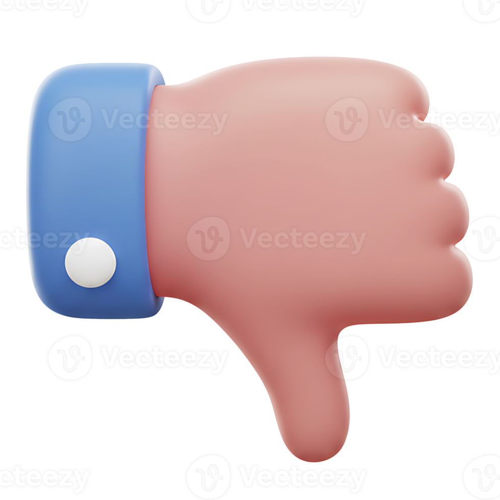 3d rendered thumb down gesture illustration representing disapproval or negative feedback png