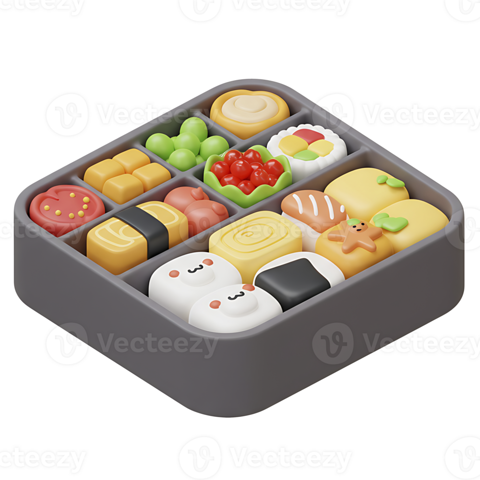 A delightful bento box filled with colorful and cute japanese inspired cartoon food png