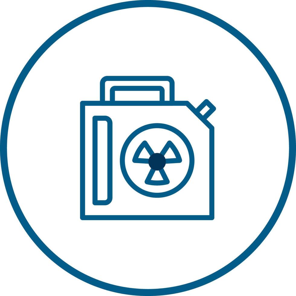 A blue line icon of a gas can with a nuclear symbol vector