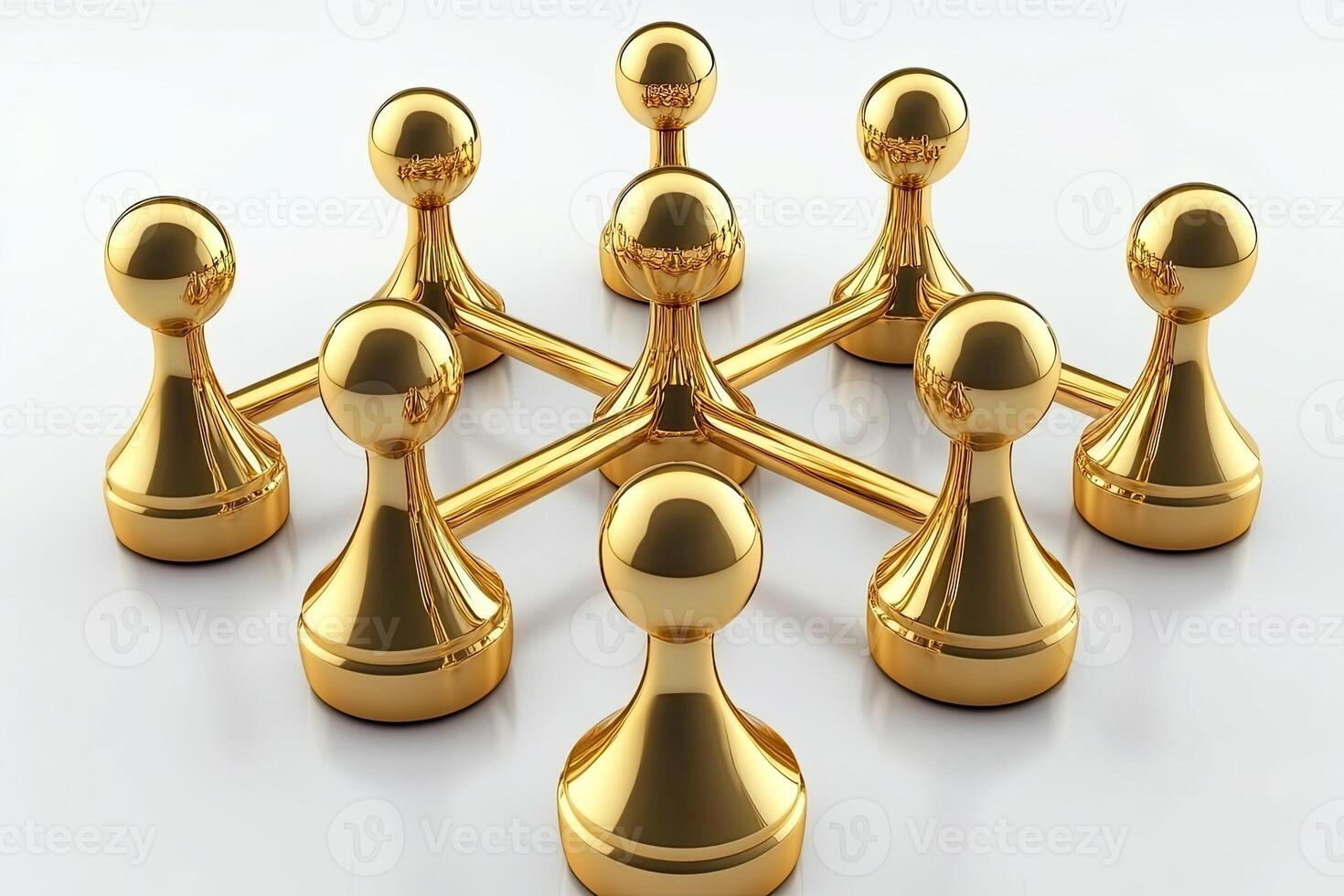 Gold-toned, interconnected figures. A network of golden game pieces photo