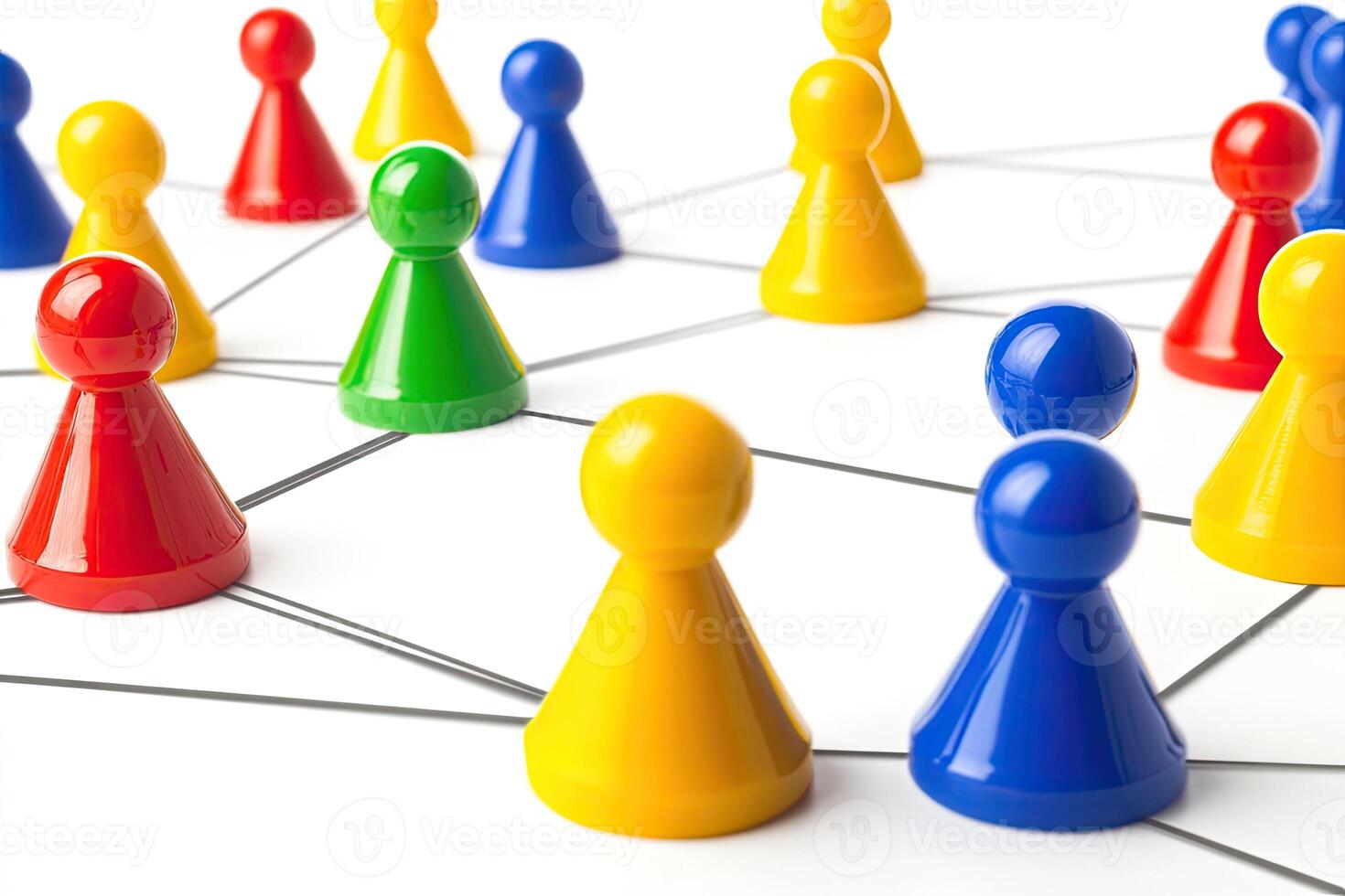 Colorful game pieces connected by lines photo