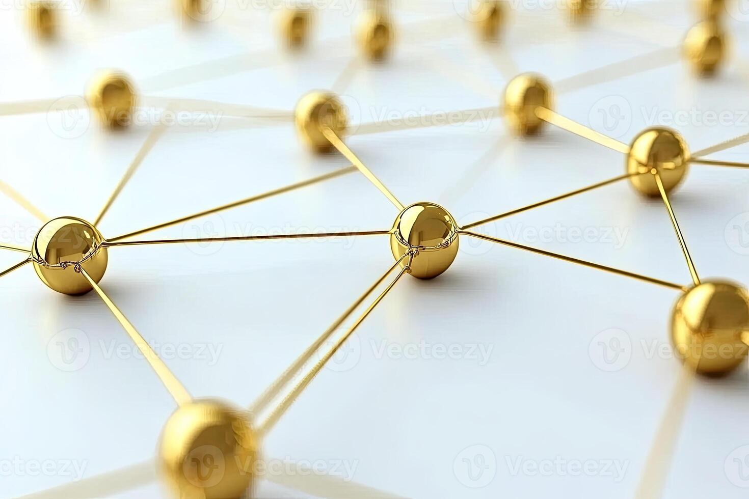 Golden spheres interconnected by golden lines on a white background photo