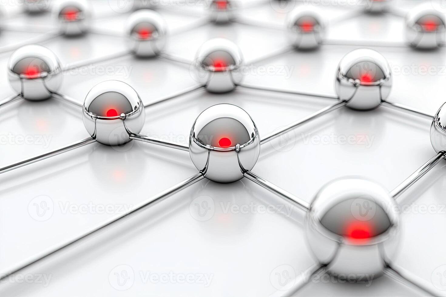 A group of silver spheres with red dots photo
