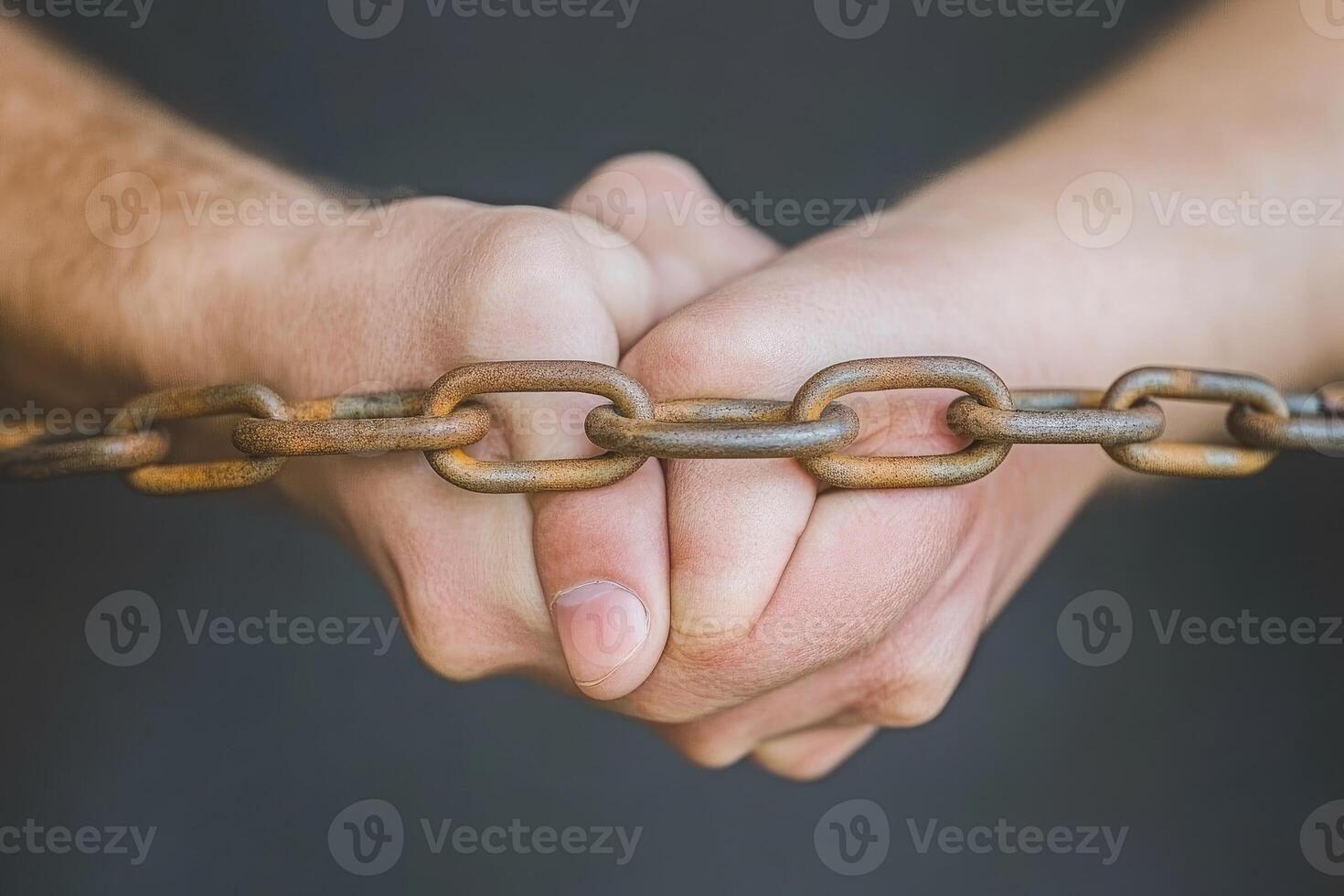 Bound hands, rusty chain photo
