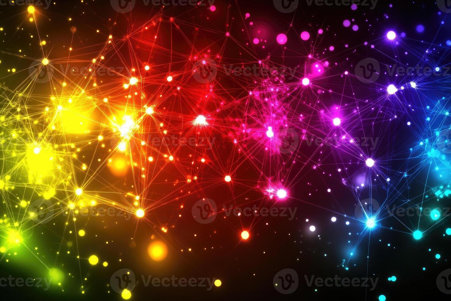 Rainbow network of interconnected glowing points photo