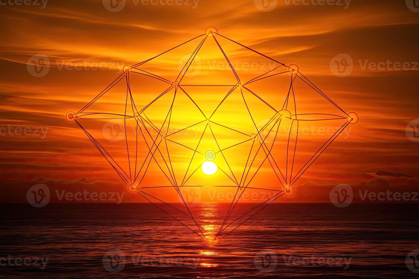Geometric structure at sunset over water photo