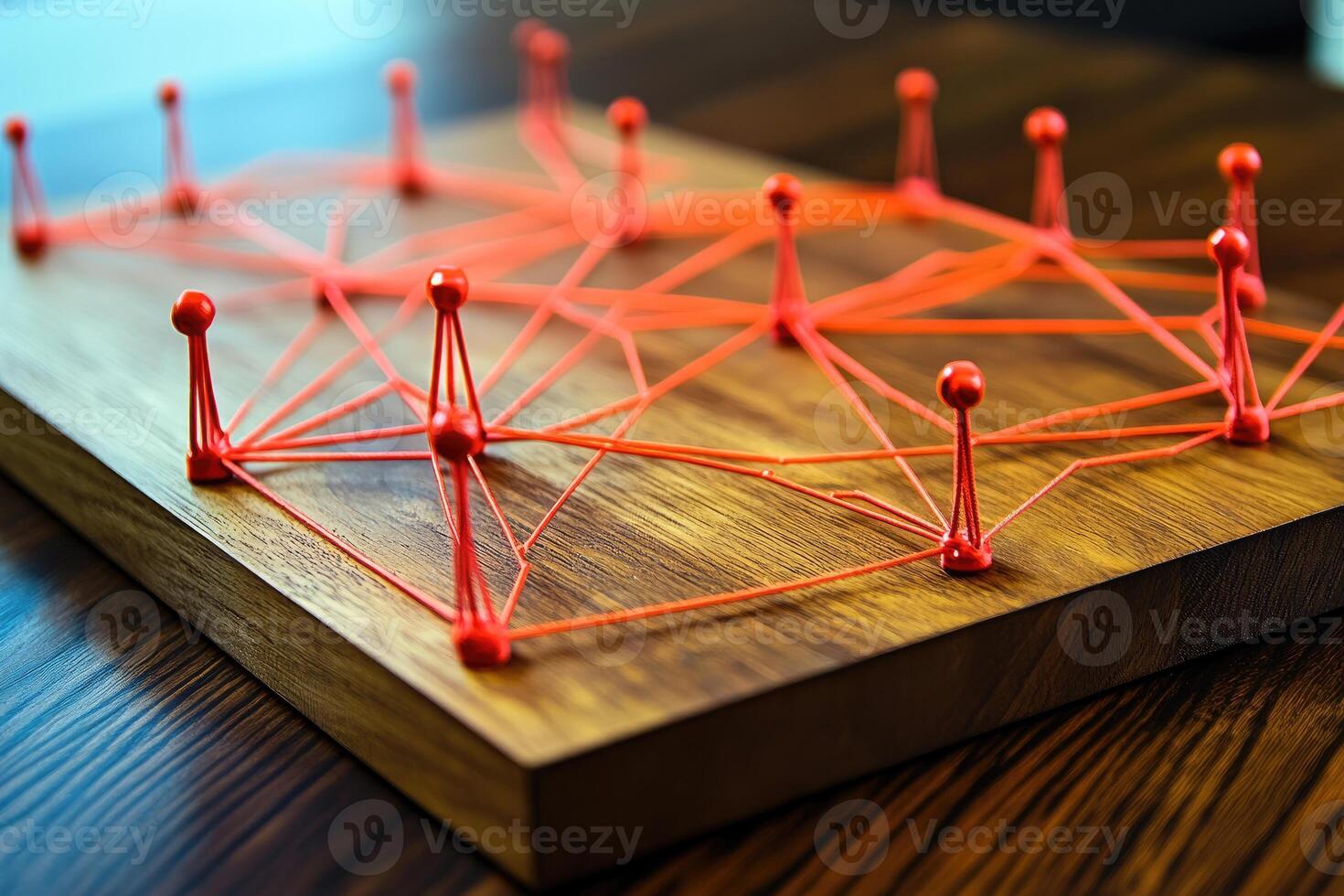 Network of connections on wooden board photo