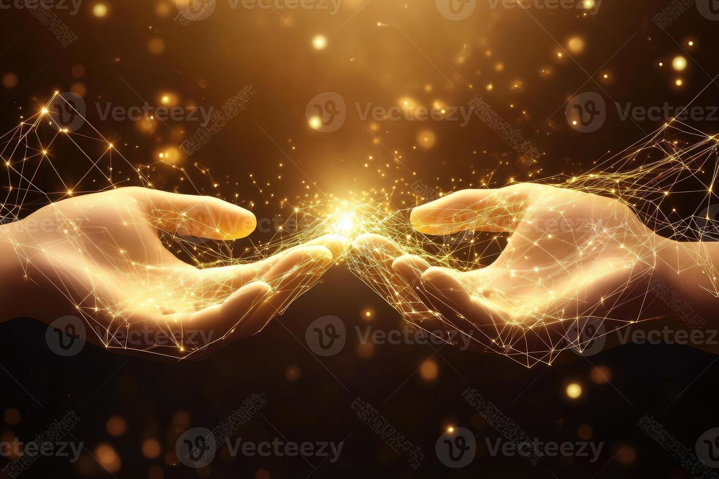 Golden hands, connecting photo