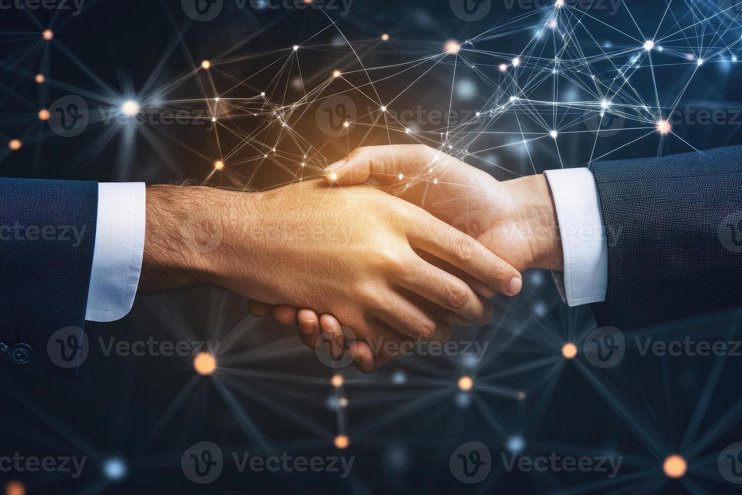 Business handshake, digital network connection photo