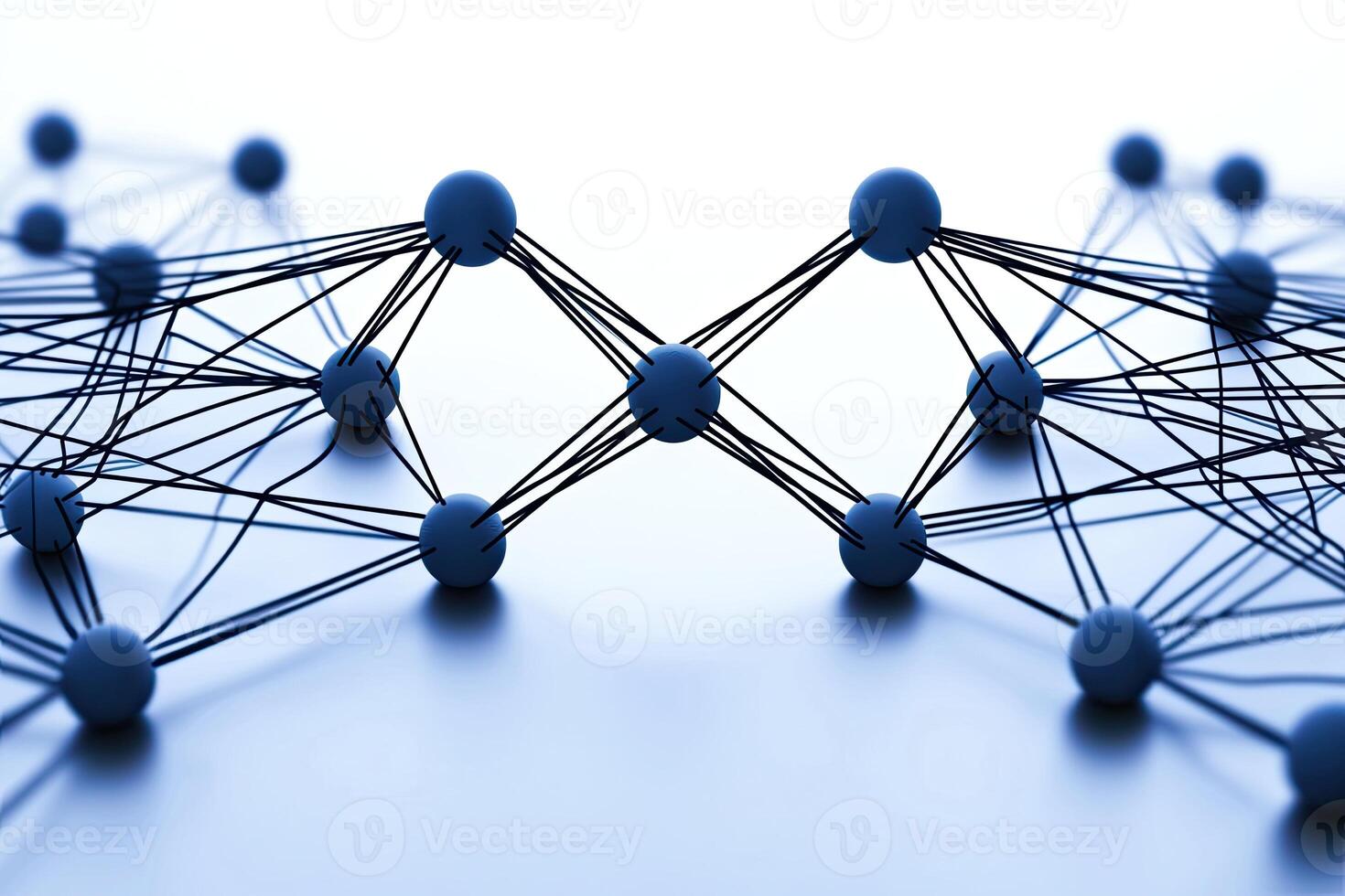 Network connections. Complex web of interconnected nodes photo